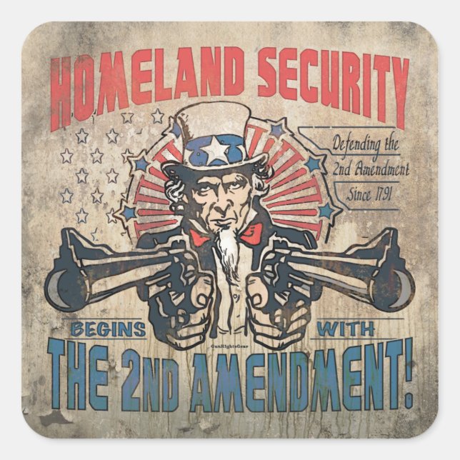 Heimat Sicherheit beginnt mit dem zweiten Zusatzar Quadratischer Aufkleber (Vorderseite)