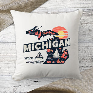 Heimatstaat Retro-Farbe Michigan Kissen