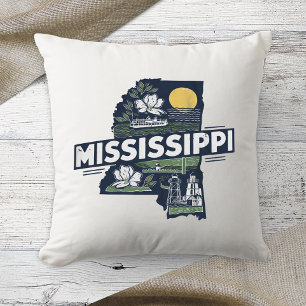 Heimatstaat Retro-Farbe Mississippi Kissen