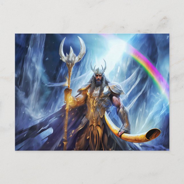 Heimdall and horn Gjallarhorn at bifrost bridge Postkarte (Vorderseite)