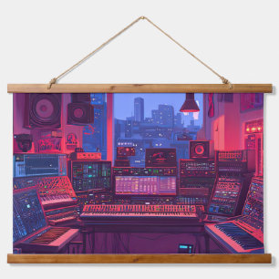 Heimisches Musikstudio Wandteppich Mit Holzrahmen