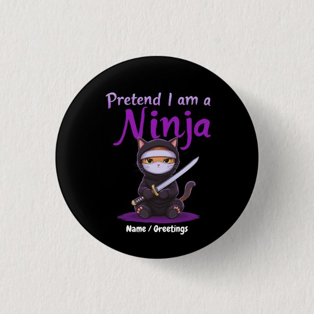Heimlicher Ninja-Katz Maskierter Kitty-Krieger Pun Button (Vorderseite)