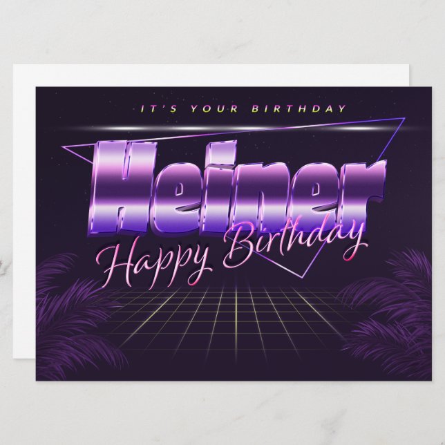 Heiner Name Vorname lila retro Karte Geburtstag (Vorne/Hinten)