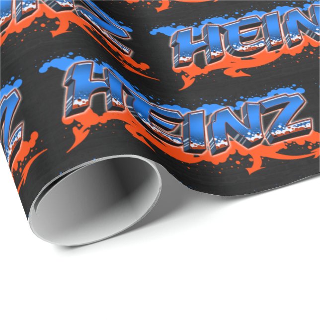 Heinz Vorname Name Graffiti blue orange Geschenkpapier (Rolleneckpunkt)