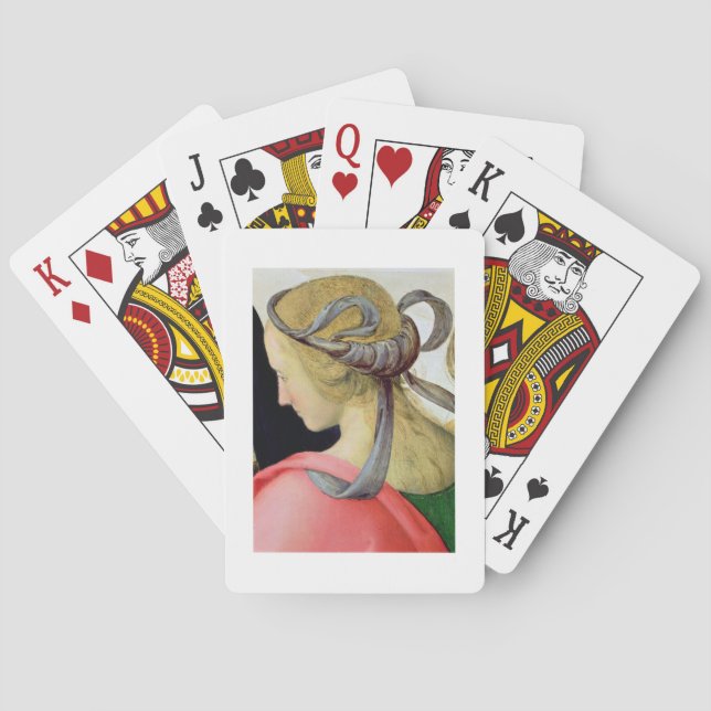 Heirat der Jungfrau, Detail, das ein von zeigt Spielkarten (Rückseite)