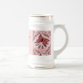 Heirat-Erinnerungen; Schmetterlings-staubiges Rosa Bierglas