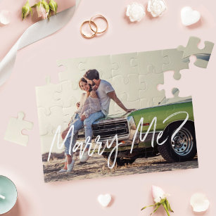 Heirate mich? Trendy Brush Script & Custom Foto Puzzle