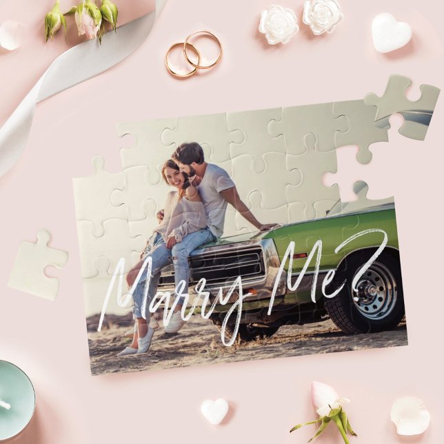 Heirate mich? Trendy Brush Script & Custom Foto Puzzle (Von Creator hochgeladen)