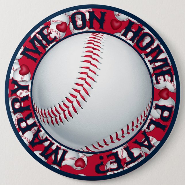 Heiraten Sie mich auf Zuhause Plate-Round Baseball Button (Vorderseite)