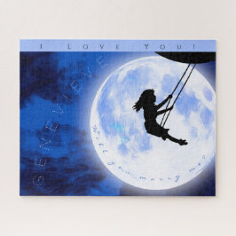 Heiraten Sie mich? Girl Swing auf dem Mond Puzzle