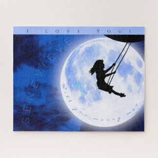 Heiraten Sie mich? Girl Swing auf dem Mond Puzzle