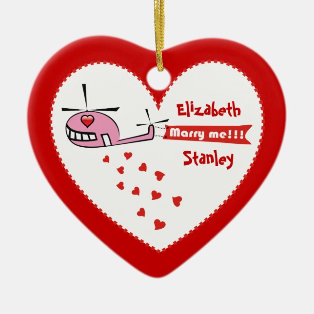 Heiraten Sie mich? Valentinische Hubschrauberlande Keramik Ornament (Vorne)