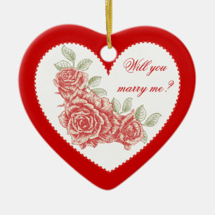 Heiraten Sie mich? Valentins Vintage rote Rosen Keramik Ornament