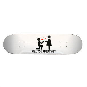 Heiraten Sie mich verbogen Knie-Mann u. Frau Skateboard