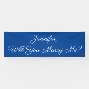 Heiraten Sie mich? Weiße Schrift, tiefblau Banner