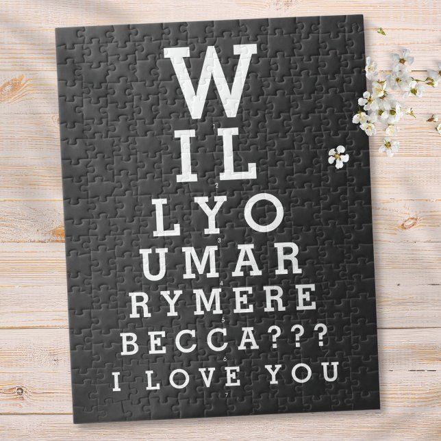 Heiraten Sie mir angepasstes Optikerdiagramm Puzzle (Will You Marry Me Marriage Custom Optician Chart Jigsaw Puzzle)