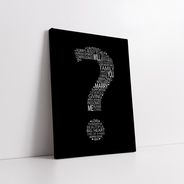 Heiraten Sie mir Typografie Schwarz-Weiß Leinwanddruck (Von Creator hochgeladen)