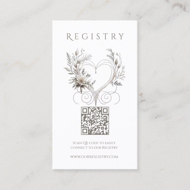 Heiraten von Registry-White-Blume mit Herz Visitenkarte (Vorderseite)