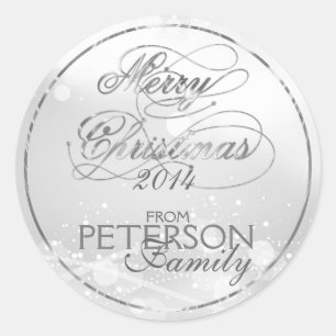 Heiraten Weihnachten Silver Text & Bokeh Hintergru Runder Aufkleber