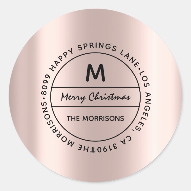 Heiraten Weihnachtsfamilie Anschrift UAWG Monogram Runder Aufkleber (Vorderseite)