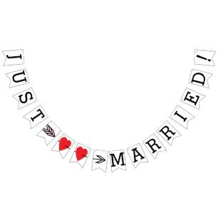 HEIRATEN, zwei rote Herzen und Pfeil Wimpelkette