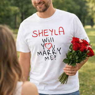 Heiratest du mich Name Romantisches Herz Rot T-Shirt