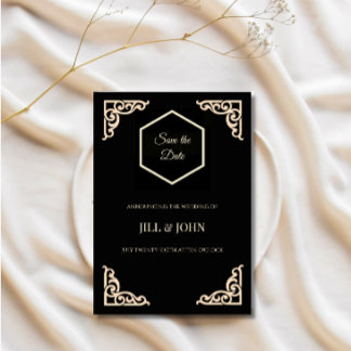 Heiratet an diesem Tag Hochzeit Schwarz Gold Sechs Save The Date