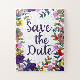 Heiratetag Datum merken Vintage Florales Riff Puzzle