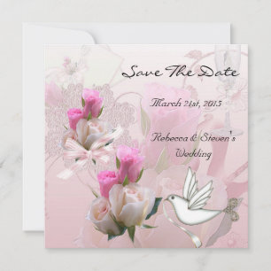 Heiratetag merken Hochzeit Rosa Weiße Blumen Taube Save The Date