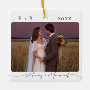 Heiratsames und fröhliches Weihnachtsfoto Keramikornament