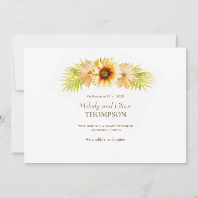 Heiratsankündigung Rustikal gestrichene Sonnenblum Ankündigung (Vorderseite)