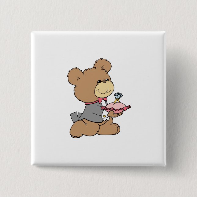 Heiratsantrag oder Ringträger Teddybär Design Button (Vorderseite)