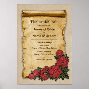 Heiratsurkunde Hochzeit-(Dekoratives Andenken) Poster