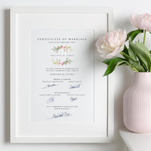 Heiratsurkunde mit Blumengarland in Rosa Poster