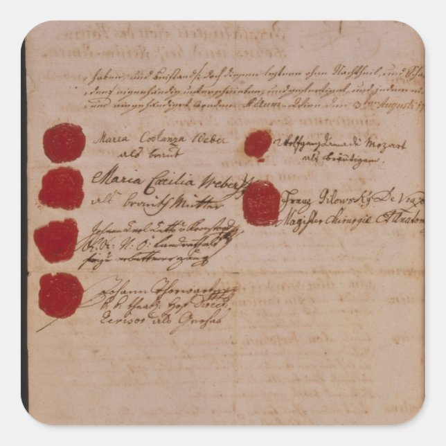 Heiratsurkunde von Wolfgang, Mozart und Weber Quadratischer Aufkleber (Vorderseite)