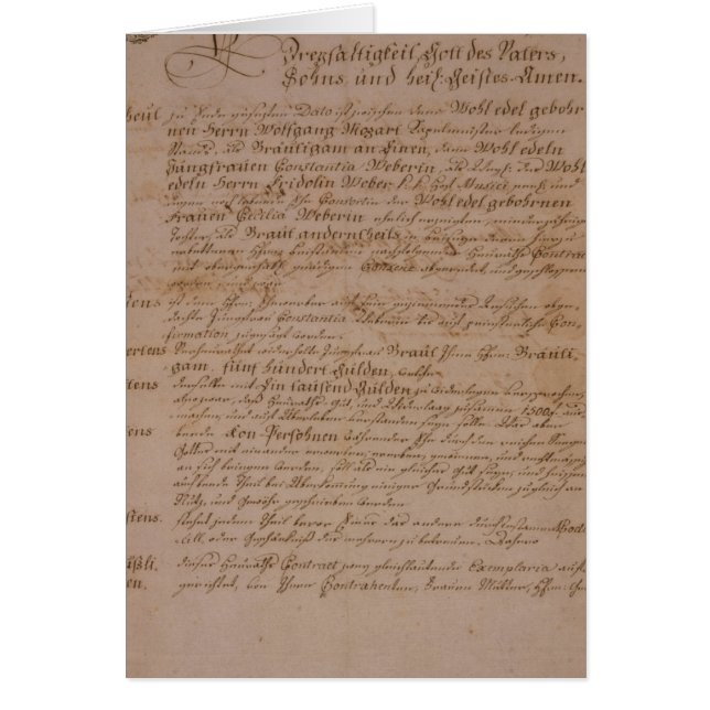 Heiratsurkunde von Wolfgang, von Mozart und von (Vorne)