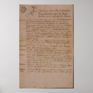 Heiratsurkunde von Wolfgang, von Mozart und von Poster