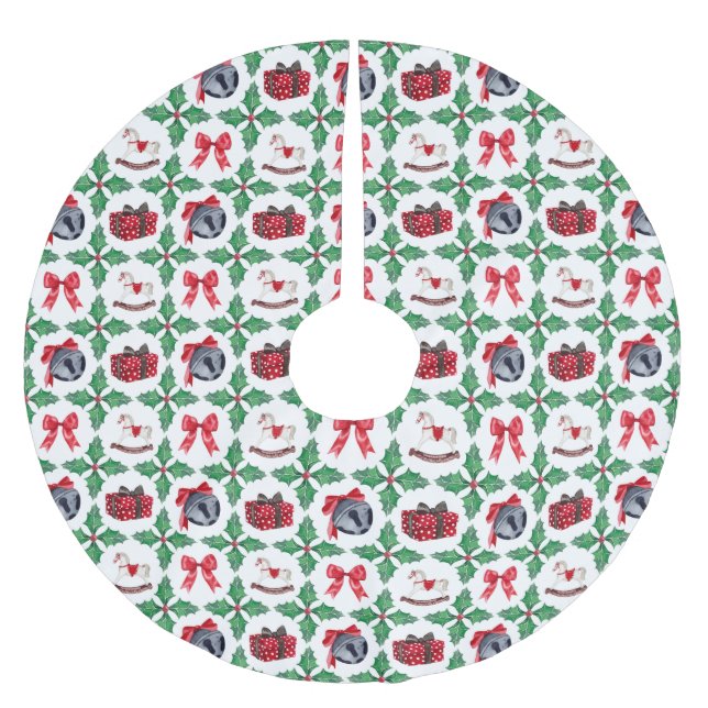 Heirloom Holly Patchwork Christmas Holiday Polyester Weihnachtsbaumdecke (Vorderseite)