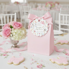 Heirloom Rose Bow and Stork Baby Shower Thank You Geschenkanhänger