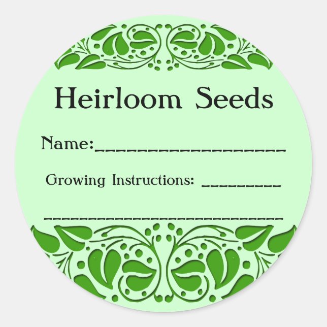 Heirloom Seeds Green Leaf Custom Seed Packing Stic Runder Aufkleber (Vorderseite)