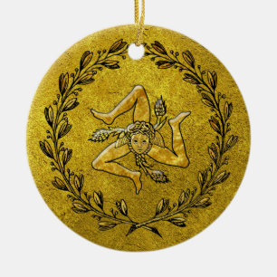 Heirloom sizilianisches Trinacria Gold Keramik Ornament