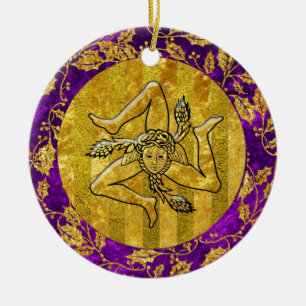 Heirloom sizilianisches Trinacria Gold lila Keramik Ornament