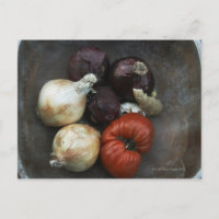 Heirloom-Tomate, gelbe Zwiebel, rote Zwiebel, Ingw