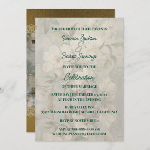 Heirloom White Rose Einladung zur Hochzeit