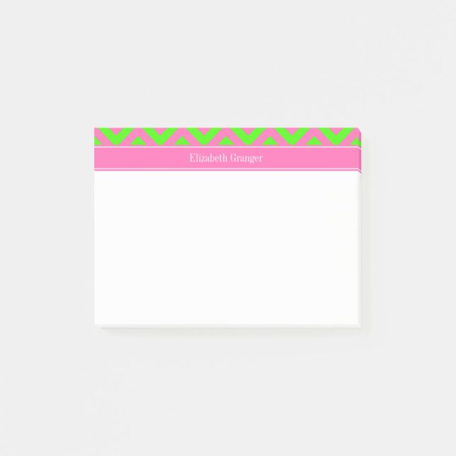 Heiß Pink #2 Limettengrün LG Chevron Namensmonogra Post-it Klebezettel (Vorderseite)