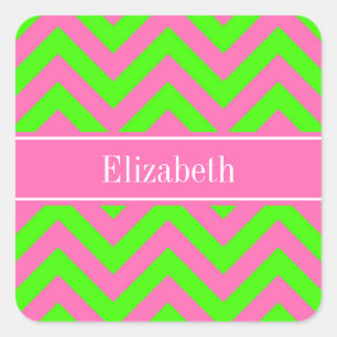 Heiß Pink #2 Limettengrün LG Chevron Namensmonogra Quadratischer Aufkleber