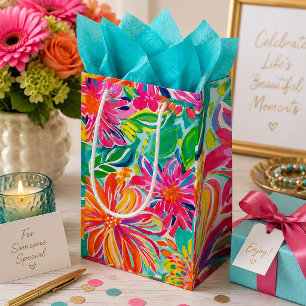 Heiß pink-orange tropische Wasserfarben Blumen Kleine Geschenktüte