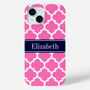 Heiß Rosa2 Wht Marokkanisch #5 Navy Blau Name Mono iPhone 15 Hülle