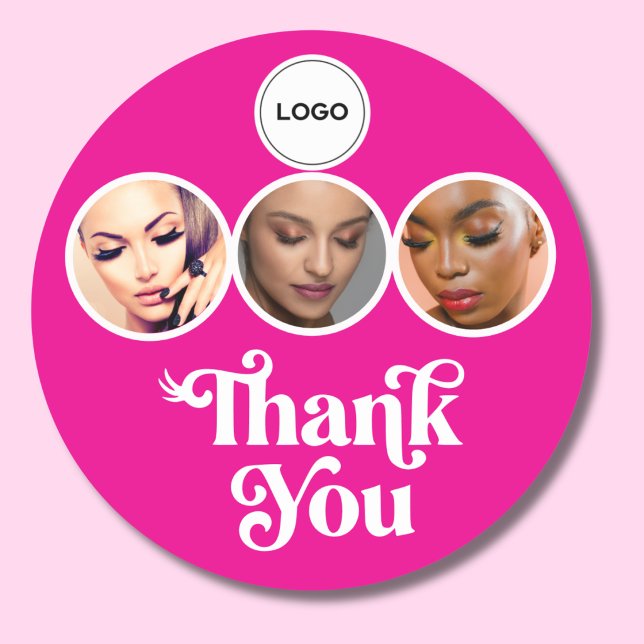 Heiß Rosa 3 Foto Lash Tech Logo Danke Runder Aufkleber (Von Creator hochgeladen)