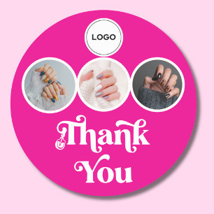 Heiß Rosa 3 Foto Nageltechniker-Logo Danke Runder Aufkleber